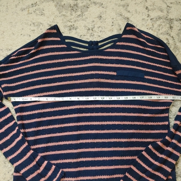 MINE Navy Knit Long sleeve sheer back  strappy cut out back Medium - Picture 7 of 8